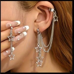 Silver Star Chain Drop Ear Cuff - Women Jewelry
